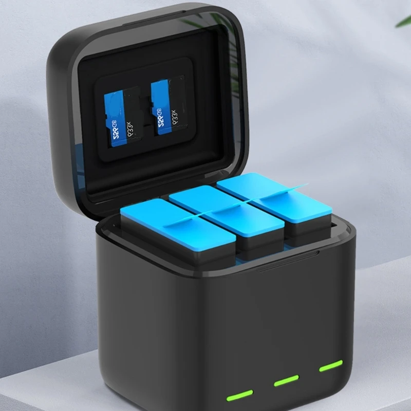 Hộp sạc pin 3 khe cắm USB cho 13 hộp lưu trữ pin máy ảnh màu đen K1KF