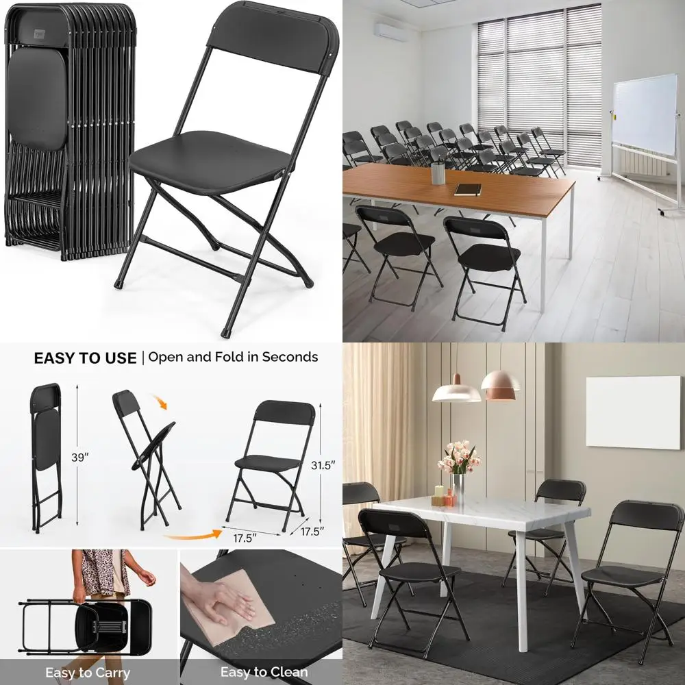 

Stackable Plastic Folding Chairs, 12 Pack, Outdoor Indoor Use, Portable Seats, Steel Frame, 350lb Capacity, Commercial Grade