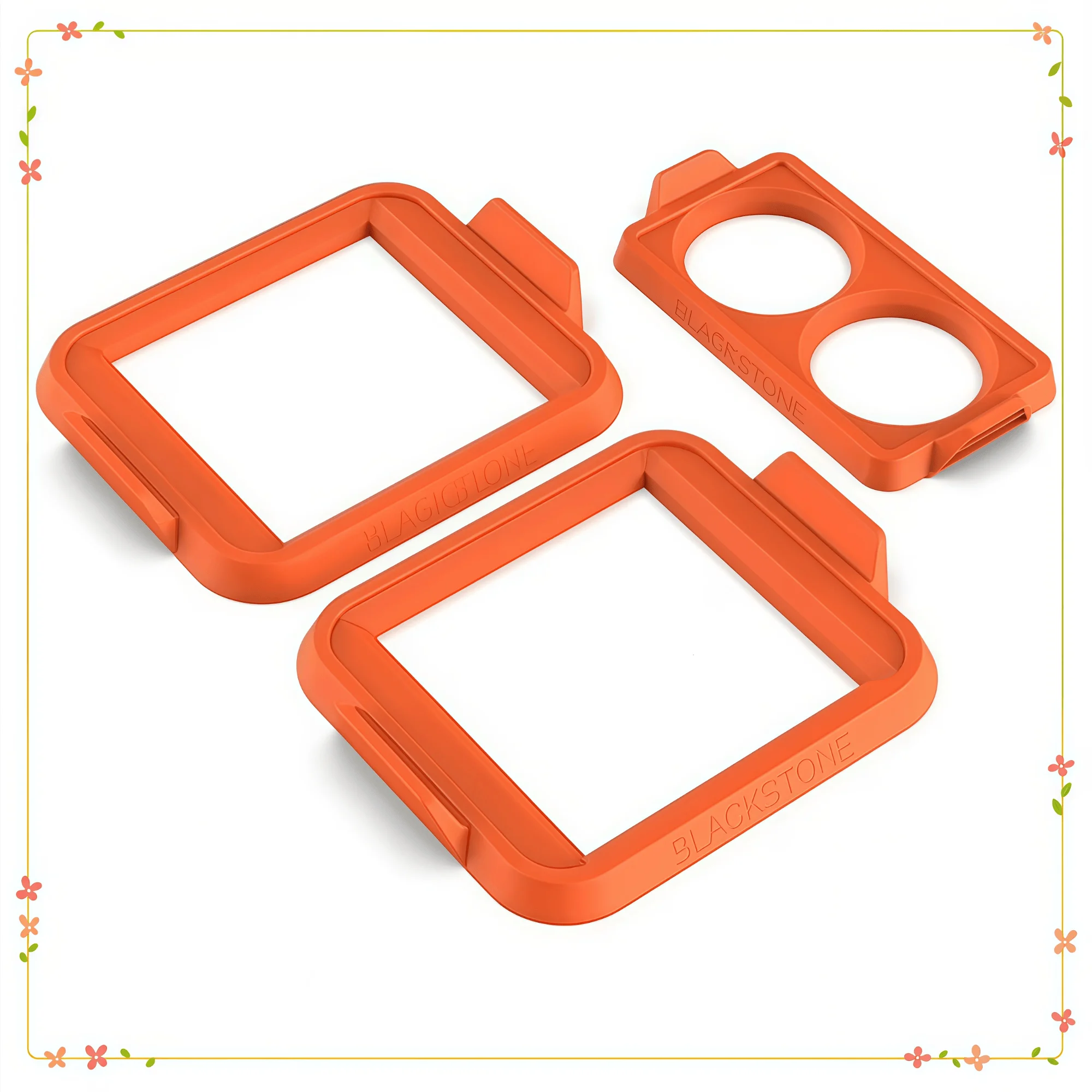

3-Piece Orange Silicone Egg Ring Set, Circle & Square Molds for Perfect Omelets & Sandwiches, Non-Stick & Dishwasher Safe