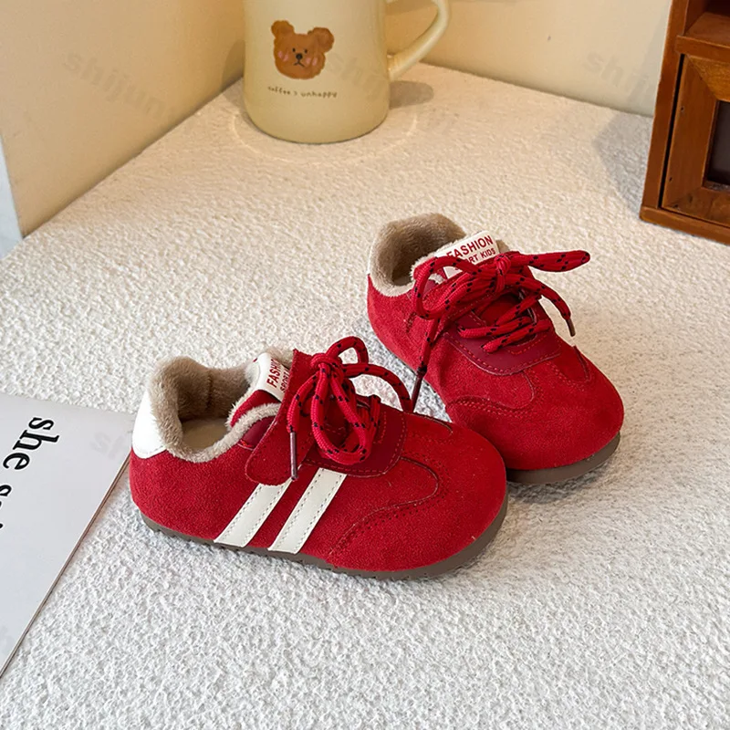 Children's Sneakers 2025 Autumn Winter Warm Plush Retro Fashion Outdoor Casual Shoes Girl Boys Toddler Comfortable Sports Shoes