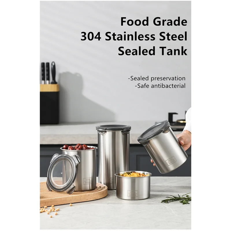 ABNQ Food Sealed Box Stainless Steel Sealed Storage Jar Multigrain Storage Box Spice Coffee Storage Jar Fresh-Keeping Tank