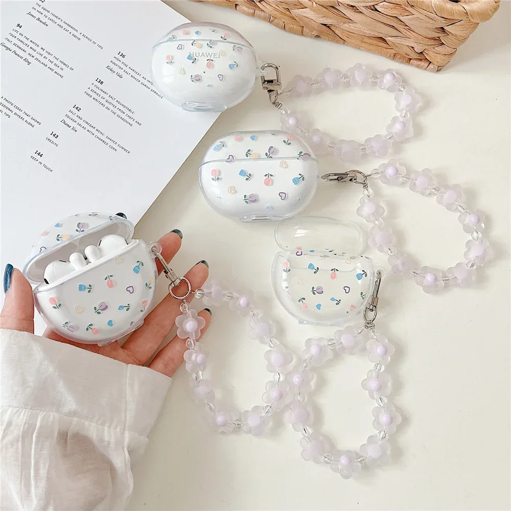 Cute Flower Transparent Soft Silicone Earphone Case For Huawei Freebuds 4 3 Pro 4i 5i Crystal Butterfly Bracelet Headphone Cover