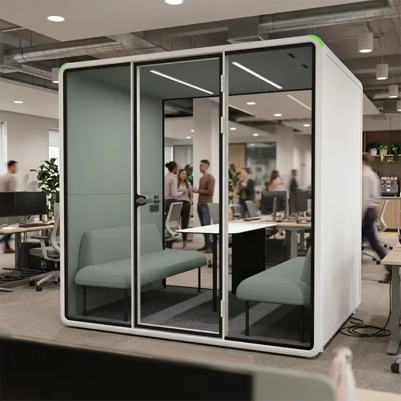 Movable Sound Isolation Office Pod 4 People Modular Acoustic Silent Meeting Booth Soundproof Privacy Pod For Open Workspace