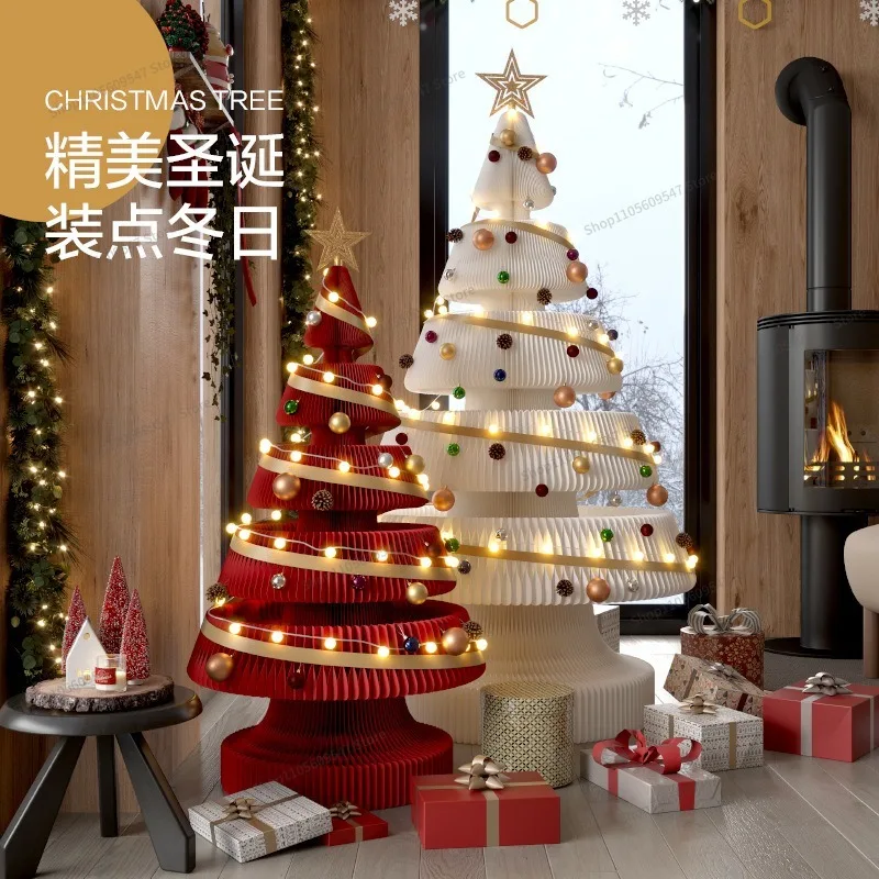 For Retractable Christmas Tree, Christmas Indoor Living Room Floor-to-ceiling Ornaments, Shopping Mall Window Decoration Folding