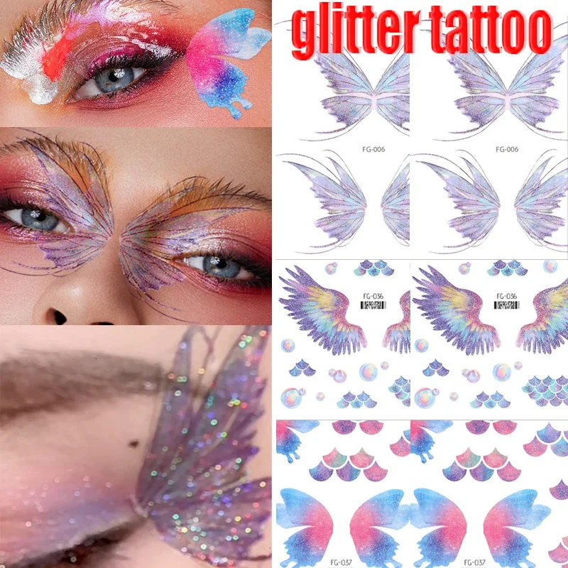 Fairy Butterfly Wings Shiny Tattoo Sticker Waterproof Eyes Face Hand Body Art Fake Tattoos Women Makeup Environmentally Material