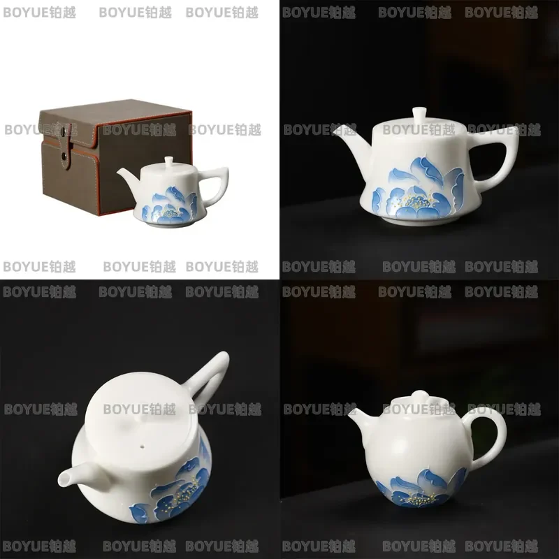 Ice Jade Porcelain Teapot Floral Pattern Ceramic Tea Pot Kung Fu Brewing Set Elegant Glassware for Home Office Gift