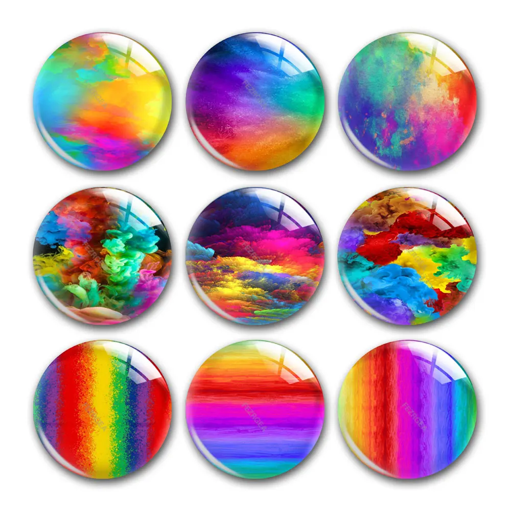 

Rainbow Colorful Round Photo Glass Cabochon Demo Flat Back DIY Jewelry Making Earring Bracelets Keychain Necklace Snap Button