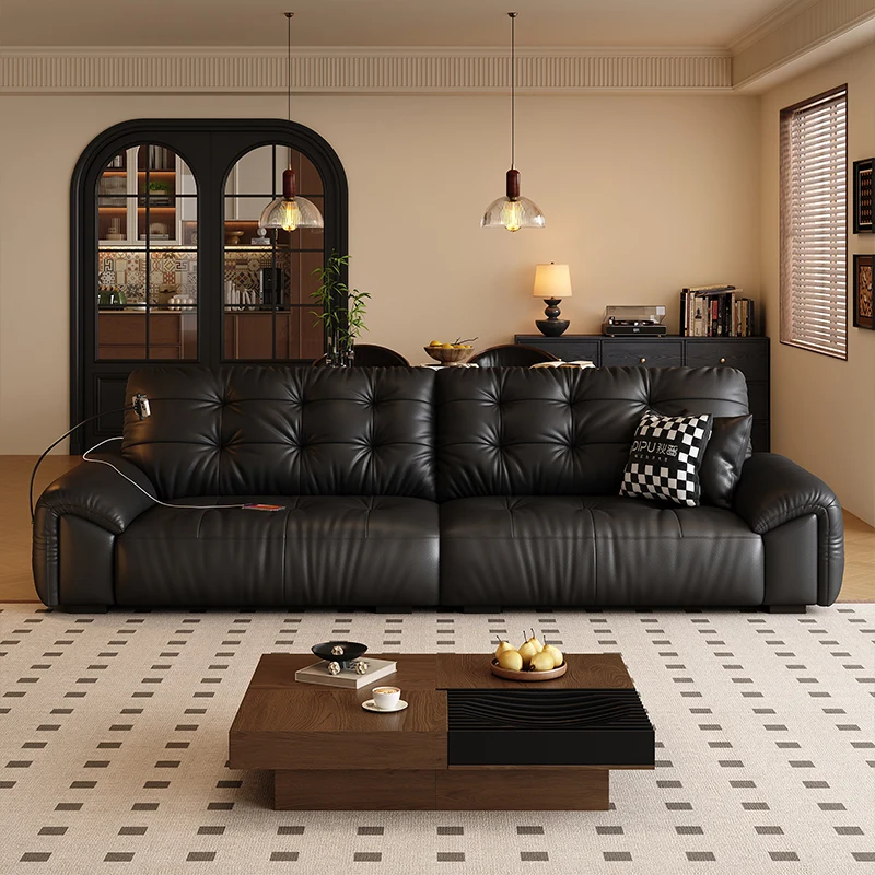

Retro style first-layer cowhide sofa space cloud rechargeable with 5 new leather cloud sofa