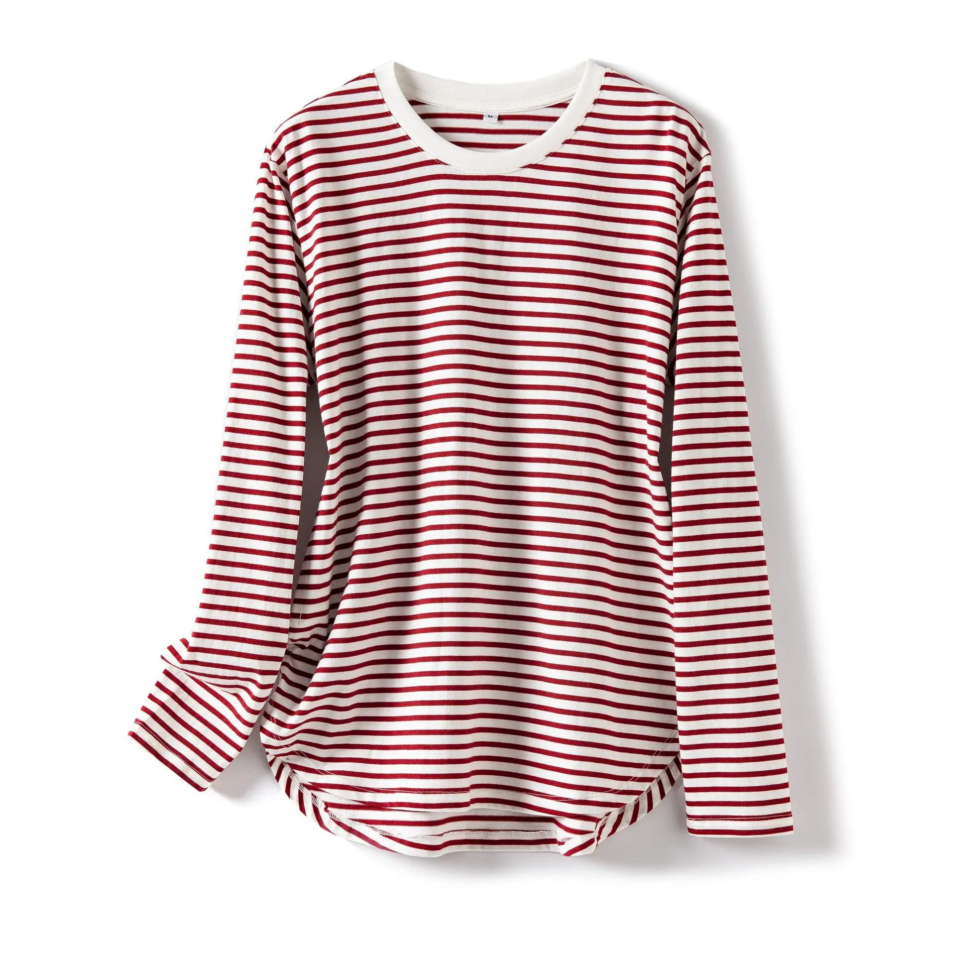 Dave&di Curved Hem, Made Of Water Shield Cotton, Long Sleeved With Threaded Round Neck, Loose Casual T-shirt, Base Shirt