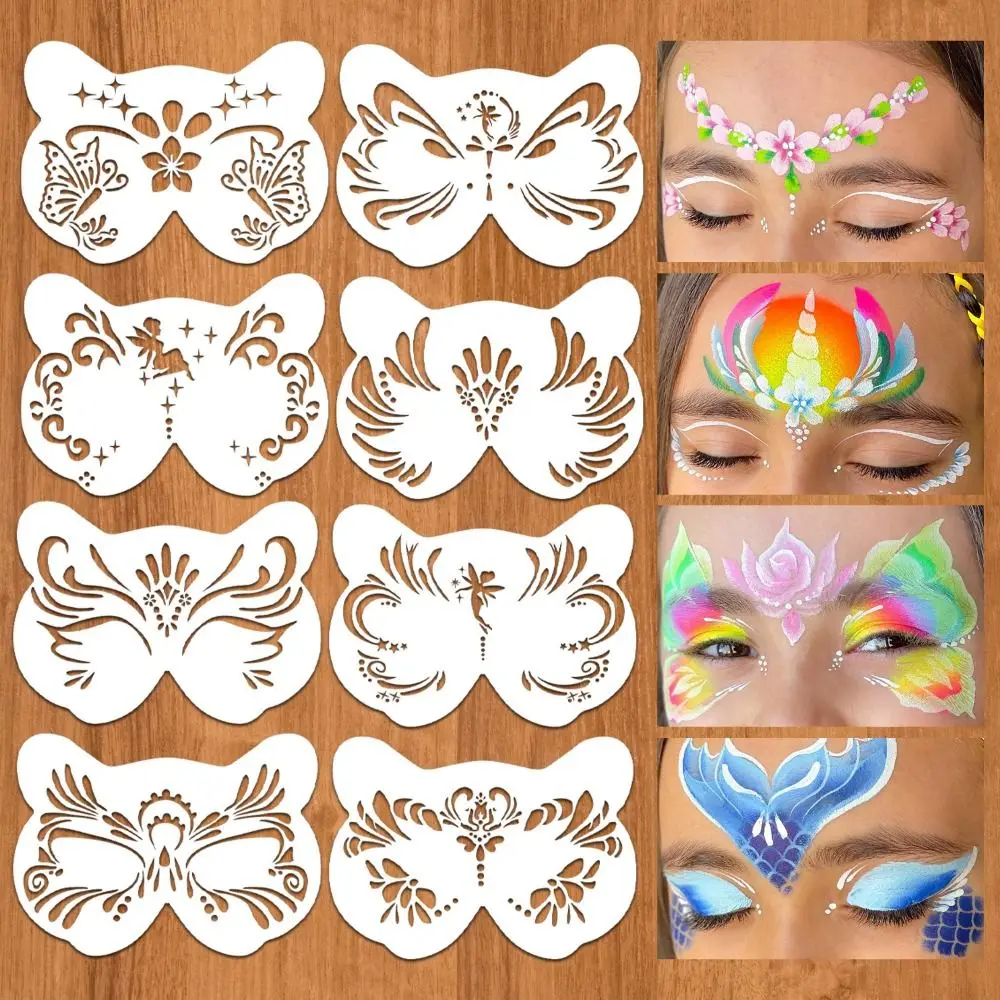 8Pcs Face Tattoo Face Painting Stencils Hollowed Flexible Body Art Stencils Reusable Multiple Pattern DIY Makeup Tools Drawing
