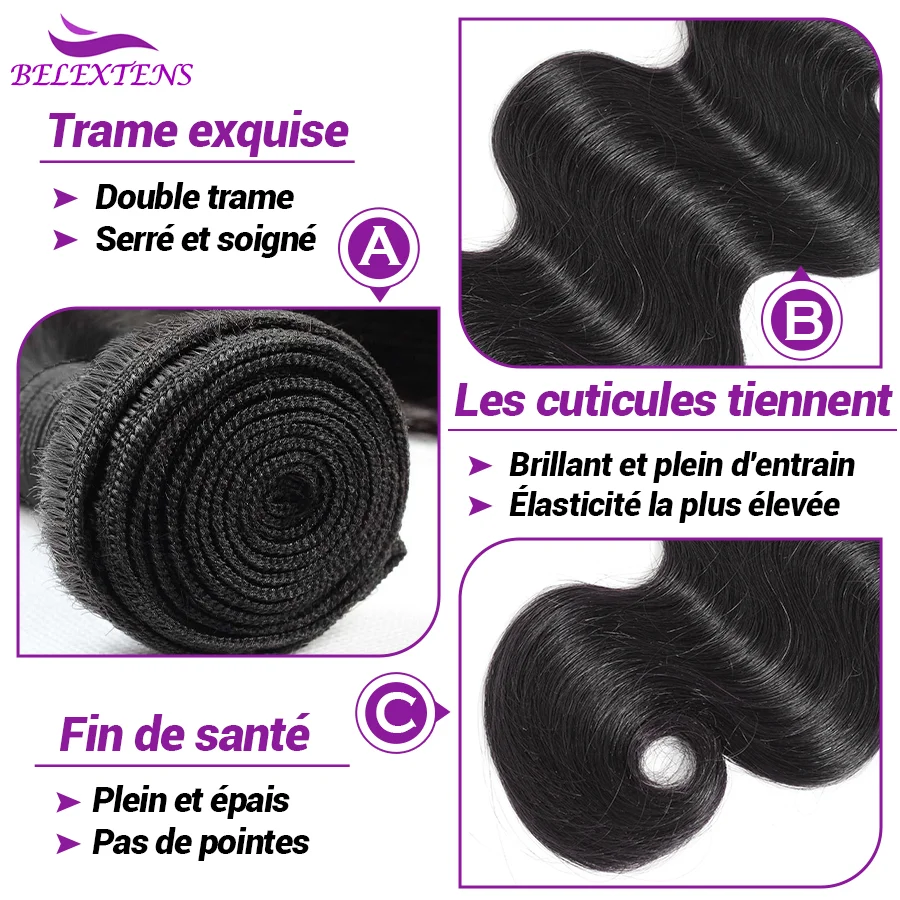 Mechones Body Wave 12A de cabello humano 100%, tejido de 12 a 32 pulgadas, extensiones brasileñas de cabello crudo 3