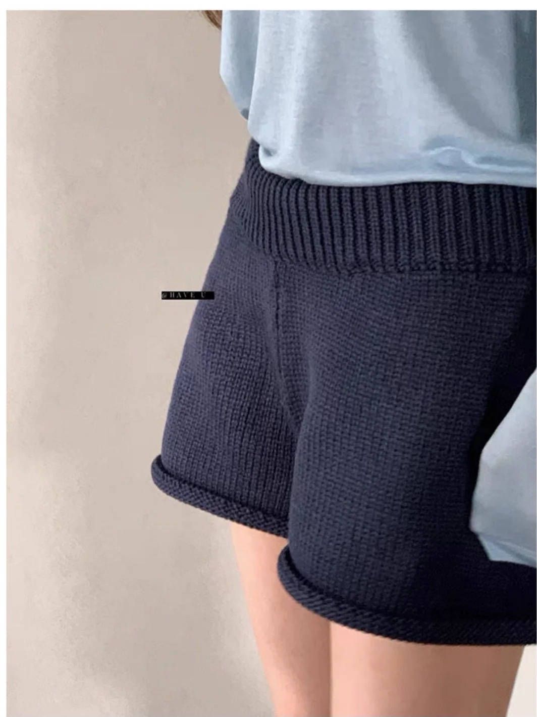 Korean Style Knitted Short Pants Soft Casual Loose Fit Fashionable Autumn Winter New Arrival Bootleg Pants High Waist Elastic...
