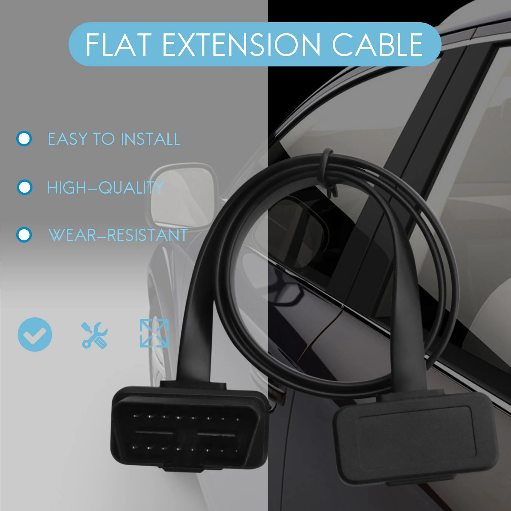 Car Elbow Obd2 16 Pin Male To Female Flat Diagnostic Extension Cable Connector Connector Eco-Friendly