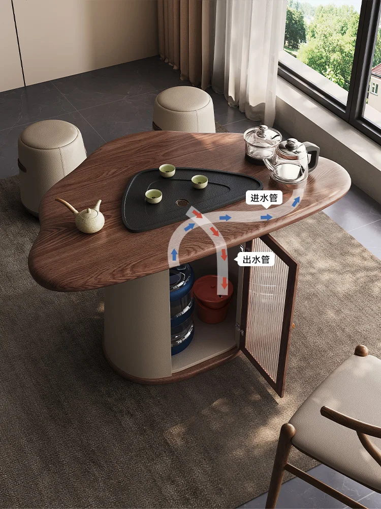 

Balcony Solid wood tea table Small apartment Black walnut tea table Italian minimalist household special-shaped Wujinshi tend