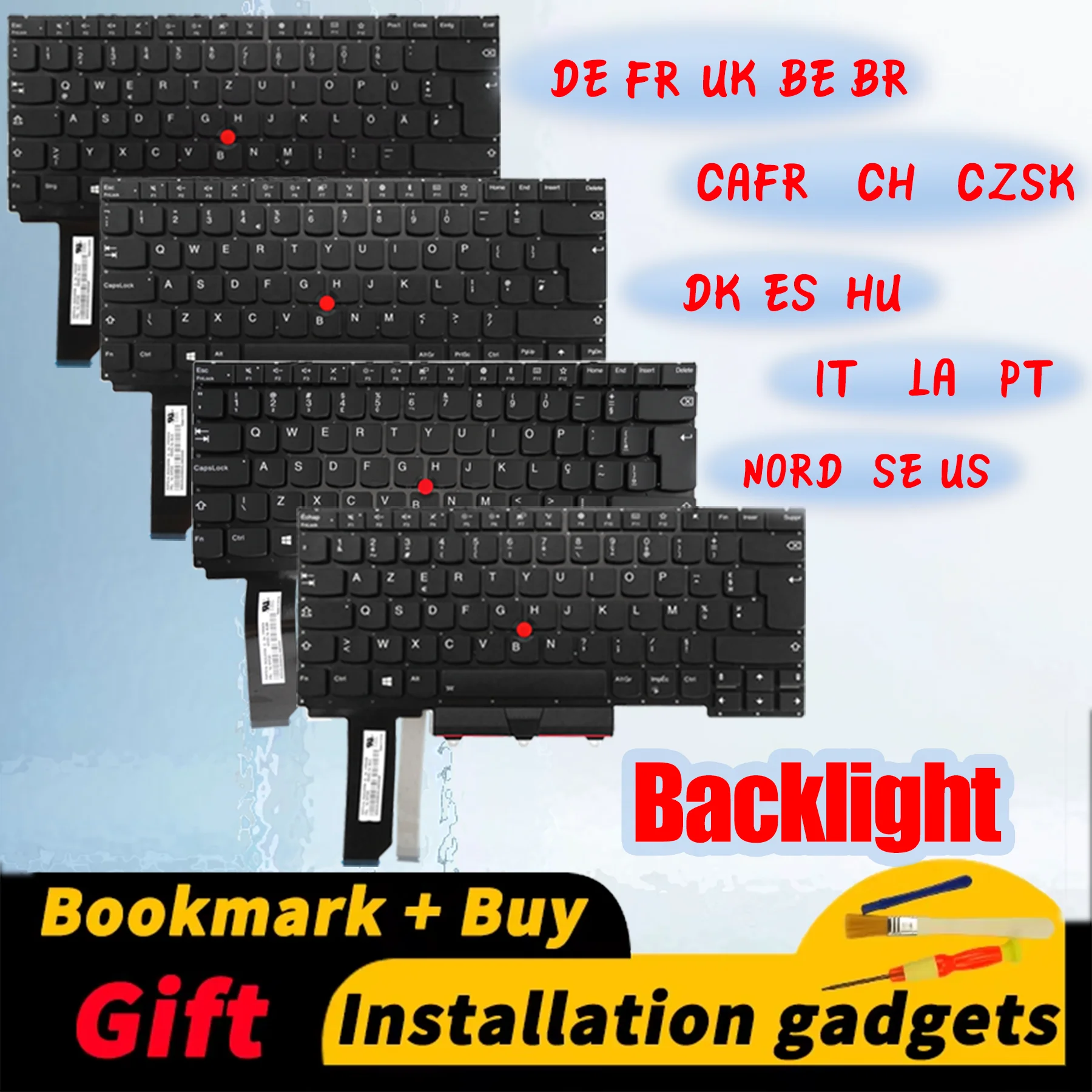 Suitable for Lenovo ThinkPad R14 E14 Gen2 Gen3 Gen4 Backlit Keyboard DE/FR/UK/BR/CAFR/CH/DK/ES/HU/IT/LA/NORD/PT/SE/US