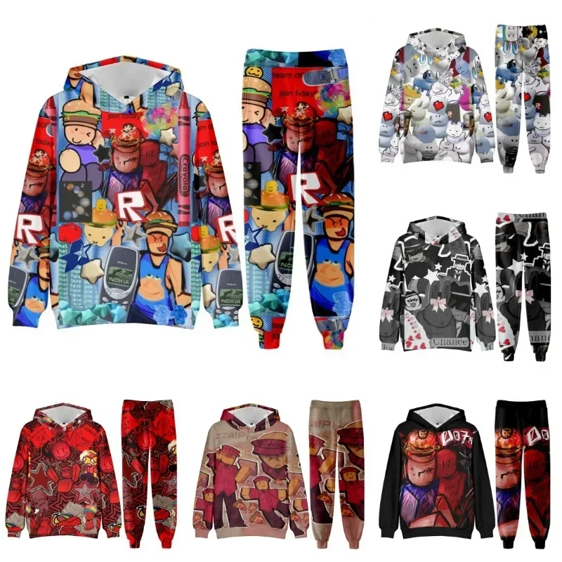 

Roblox Forsaken Gubby Creative Peripherals Cartoon 3D Printed Digital Hoodie with Hat and Leg Binding Pants Set