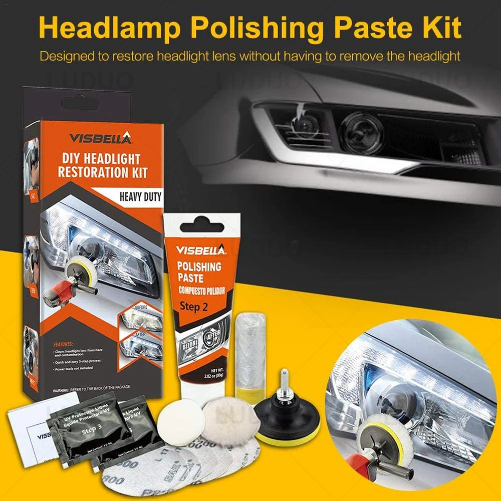 Car Headlight Restoration Kits Repair Polishing Scratch Remove Refurbish Coating Oxidation Repair Car Light Repair for Drill