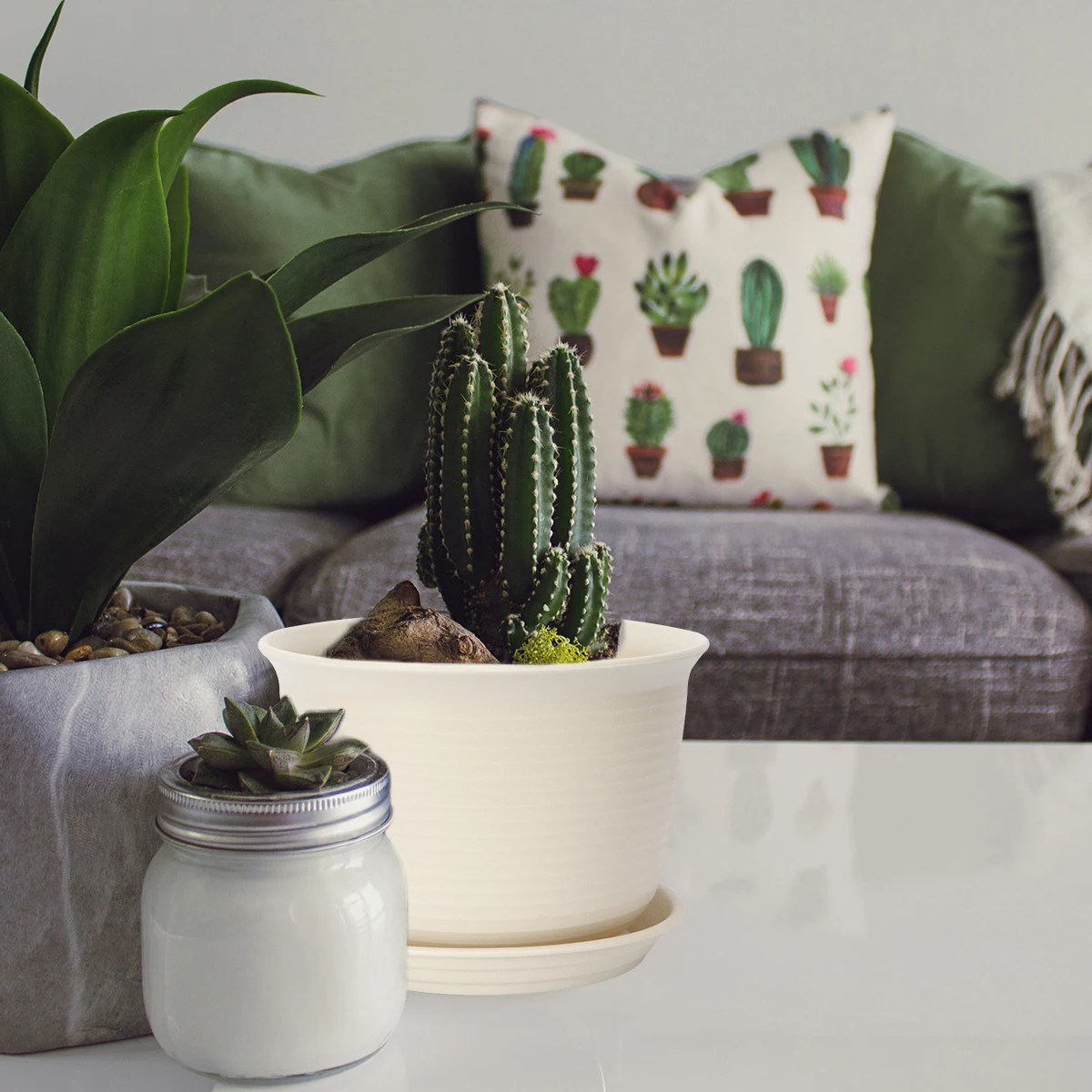 

Plastic Flower Pots Resin Smooth Drainage Holes Planter For Succulents Herbs Indoor Plants Garden Decor Small Plant