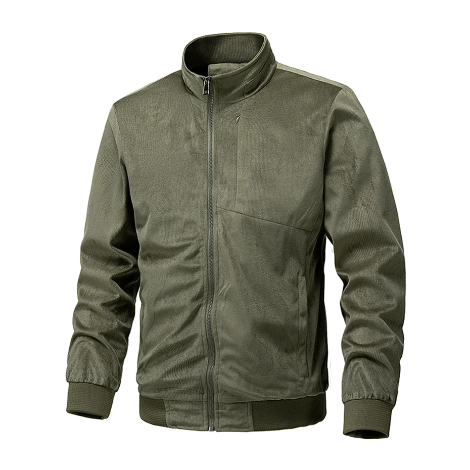 Spring Autumn Suede Jacket Men Fashion Casual Solid Color Stand Collar Jacket Male