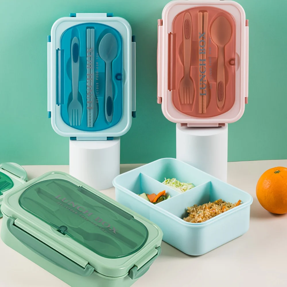 قطعة واحدة من صندوق الغداء مع أواني، مانع للتسرب، شكل مربع - آمن للاستخدام في الميكروويف، مثالي لعمال المكاتب وتخزين المطبخ