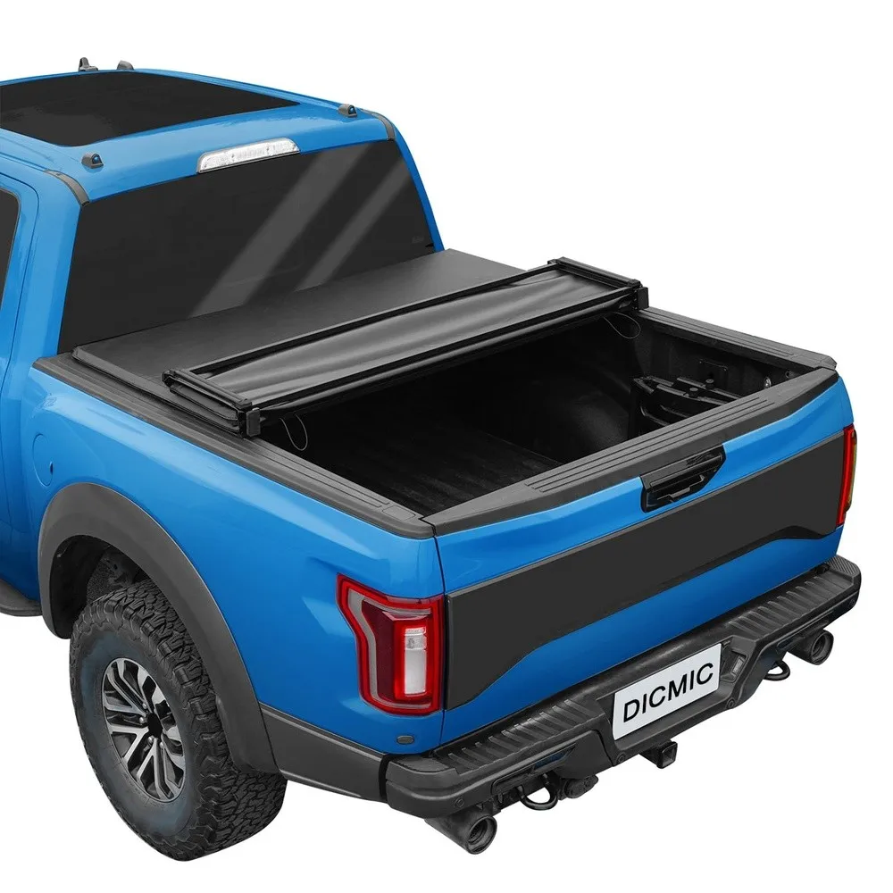 Soft Quad Fold Tonneau Cover Compatible with 2014 18 Chevy Silverado 6.5FT