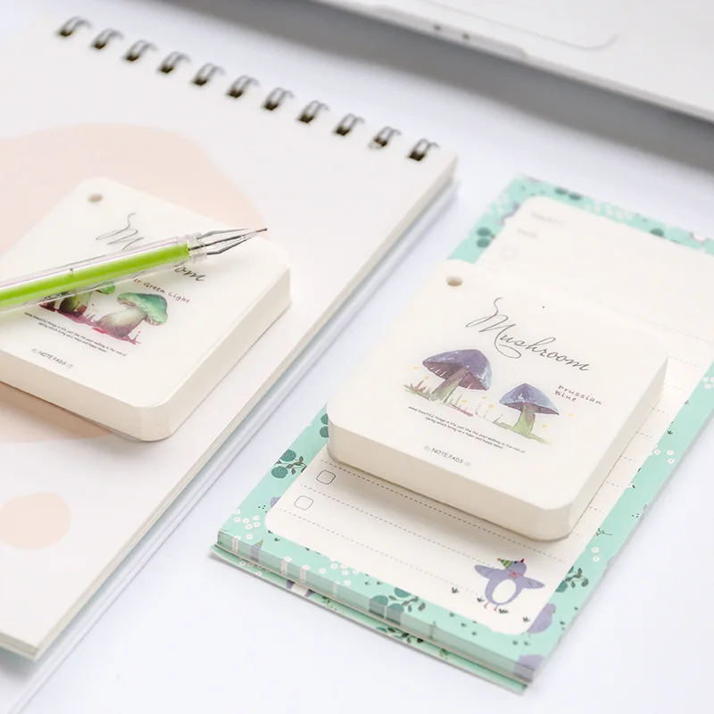 Korean Planner 4 Pcs/Set Cute Memo Pad 100 Page Blank Loose-Leaf Iron Hoop Notepad Kawaii Office Mushroom Forest Natural Notes