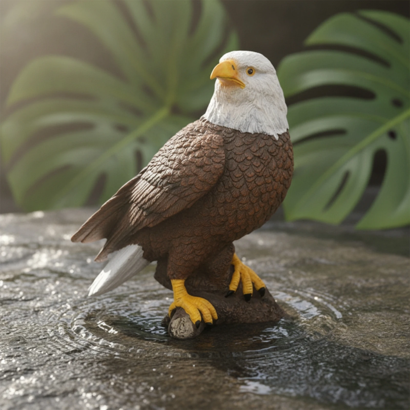 Bald Eagle Figurine with Base Decorative Eagle Figurine with Rocky Base Wildlife Rustic for Bird Lovers, Tabletop, Shelf