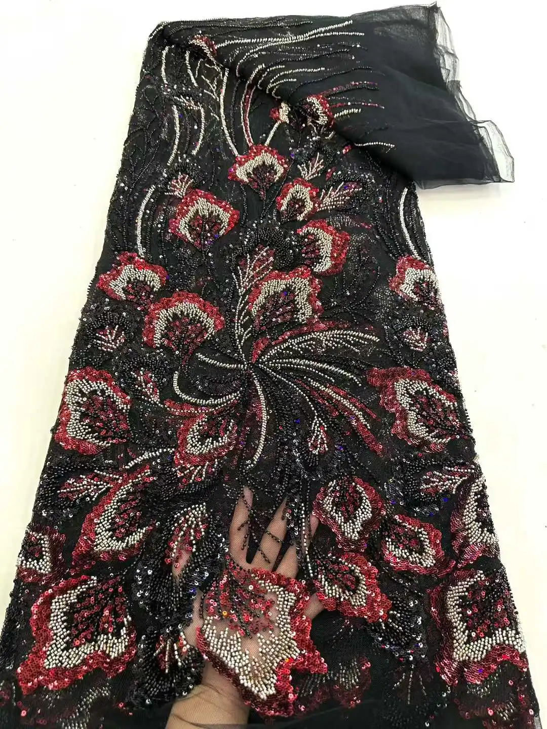 

Элитная африканская кружевная ткань с пайетками и бисером 2026, высококачественное кружево, 5 ярдов, розовое французское кружево, нигерийские кружевные ткани для вечеринок