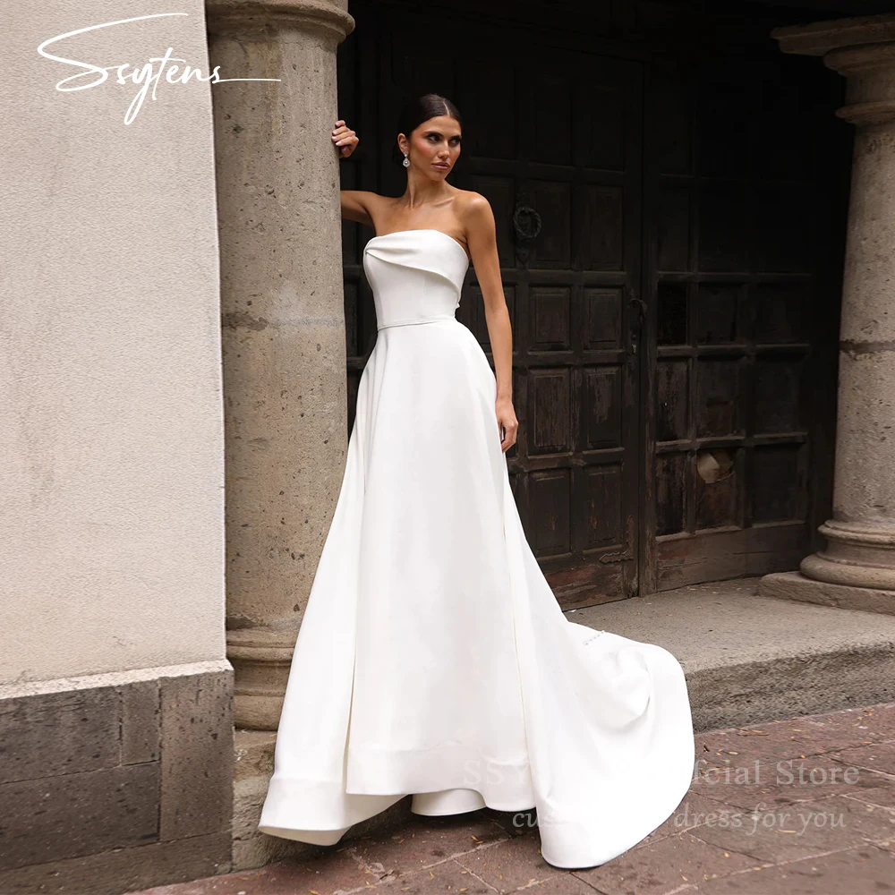

SSYTENS Elegant Strapless Wedding Dresses Extra Sizes White Civil Bride Dresses for Women Long Beach Bridal Gowns Customized