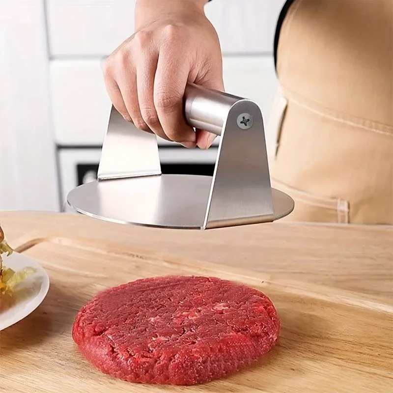 Prensa para hamburguesas de acero inoxidable, máquina para hacer hamburguesas, molde de carne antiadherente para carne Deli y patínes de ternera
