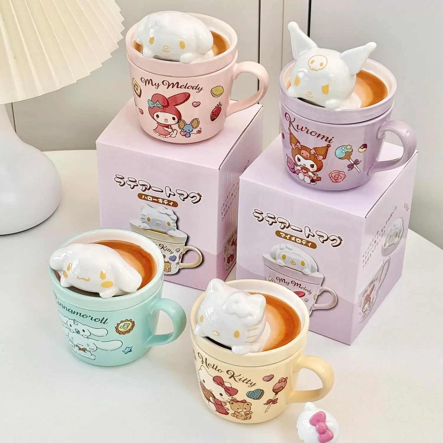 Kawaii Sanrio Cartoon Ceramic Mug with Lid High Aesthetic Water Cup Nice Birthday Gift for Girls and Couple Daily Drinkware