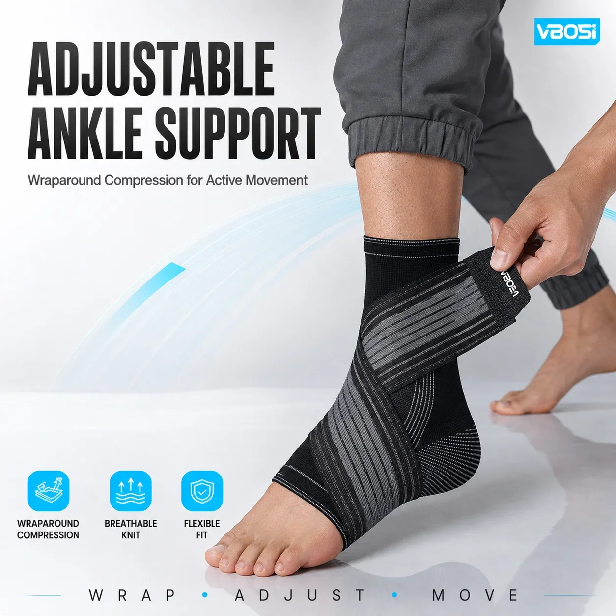 Adjustable Ankle Support Brace Compression Wrap Breathable Knit Sports Ankle Sleeve for Running Gym Basketball Men Women Fitness