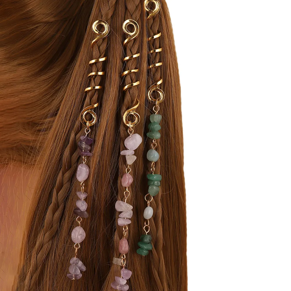 

6Pcs Natural Stone Pendant Hair Braiding Jewelry Lightweight Alloy Hair Coils for Braids Dreadlock Accessories for Women Men