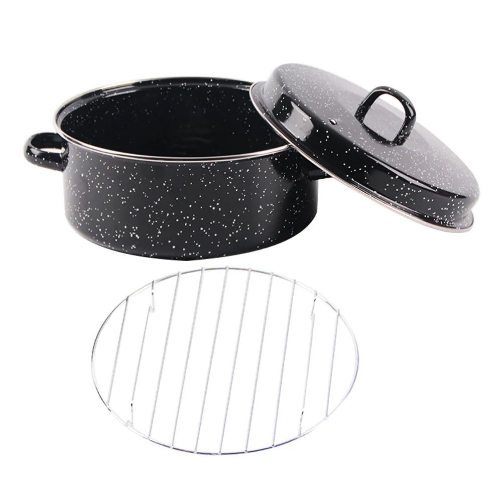 

Enameled Roasting Pan Large Capacity Roaster Pot For Sweet Potato Turkey Baking With Lid Wear Resistant Bottom Kitchen