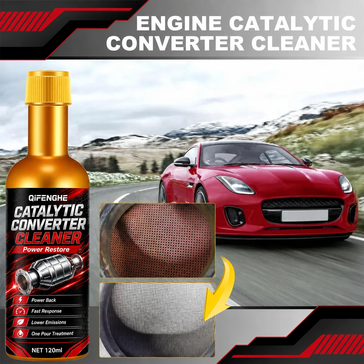 Catalytic Converter Cleaner 120ml Fuel Additive Carbon Deposit Remover Exhaust System Cleaner Emission Reducer Engine Care