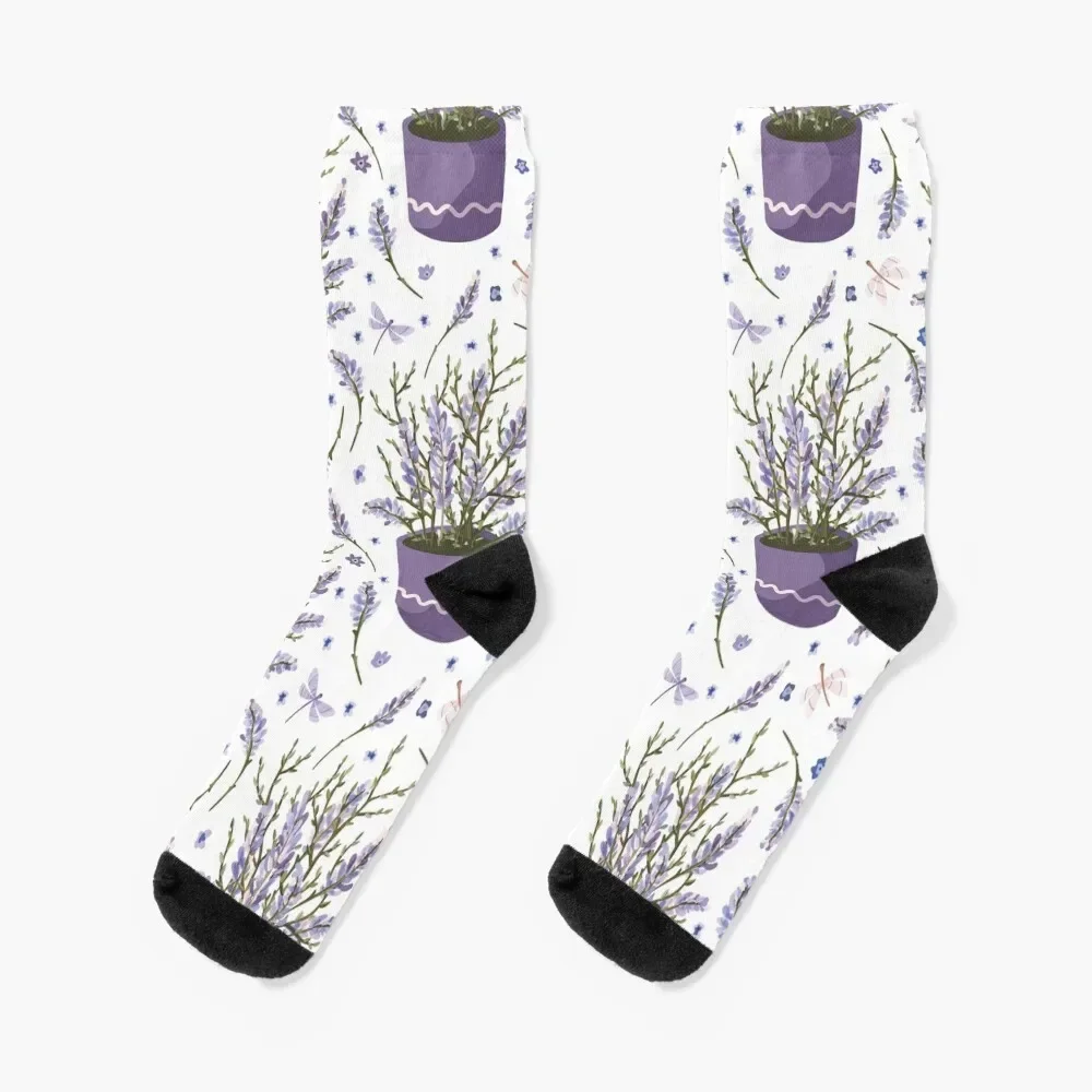 Meias de lavanda aquarela em panela para homens e mulheres, meias estéticas, luxo, meias de ano novo, menina