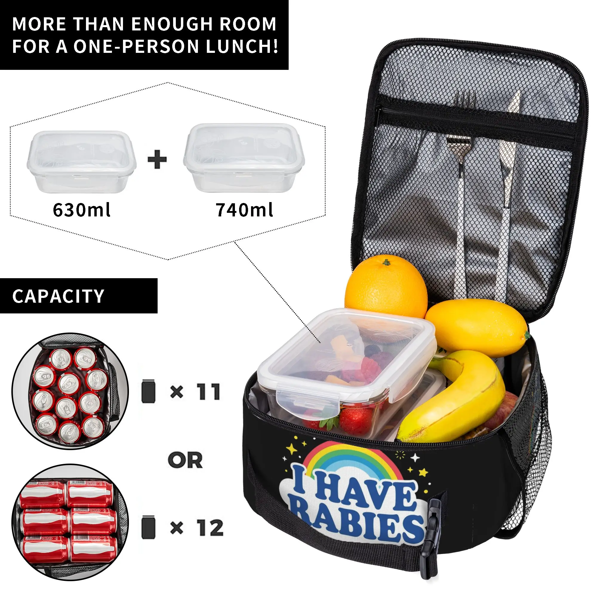 I Have Rabies Funny Animal Meme Tote Insulated Lunch Bag  Handheld Food Bags Reusable Cooler Thermal Picnic Spacious Bento Box