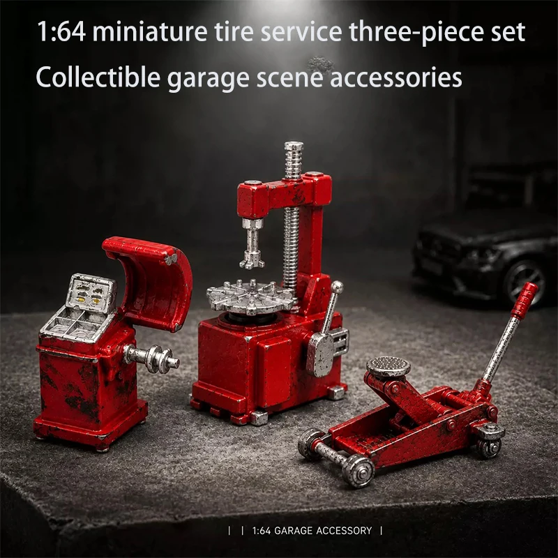 1:64 Car Model Red Tire Lifter Miniature Model Auto Repair Garage Tire Repair Equipment Sand Table Scene Decoration