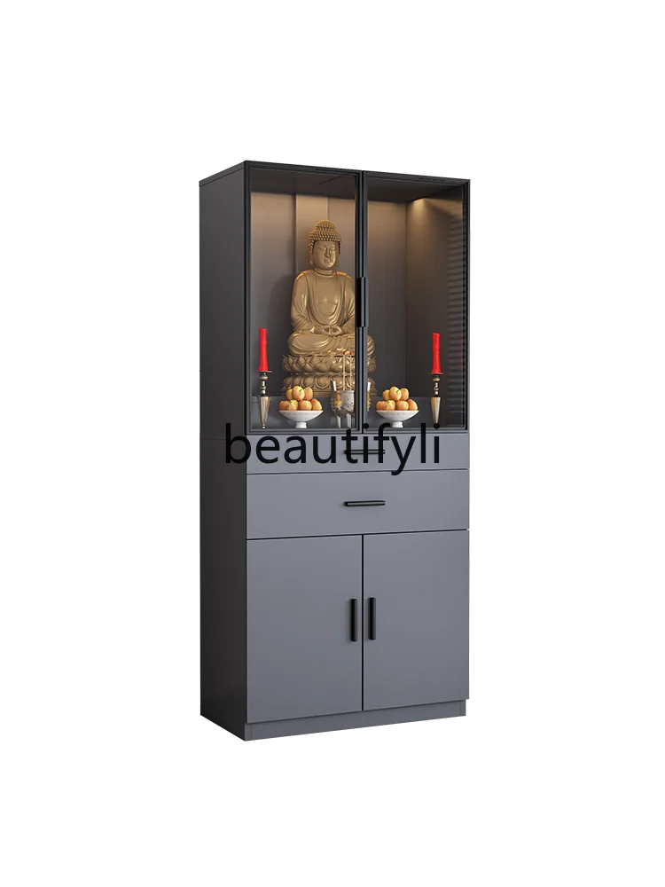 

Solid wood Buddhist shrine vertical cabinet Glass door Shrine shrine Simple modern Buddhist cabinet
