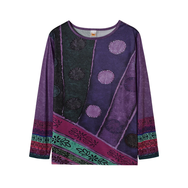 Damen Ethno-Stil Bedruckter Loser Langarm-Hoodie Übergroßes Mode-T-Shirt Europäisch-Amerikanischer Trend 2024 – Detail 15