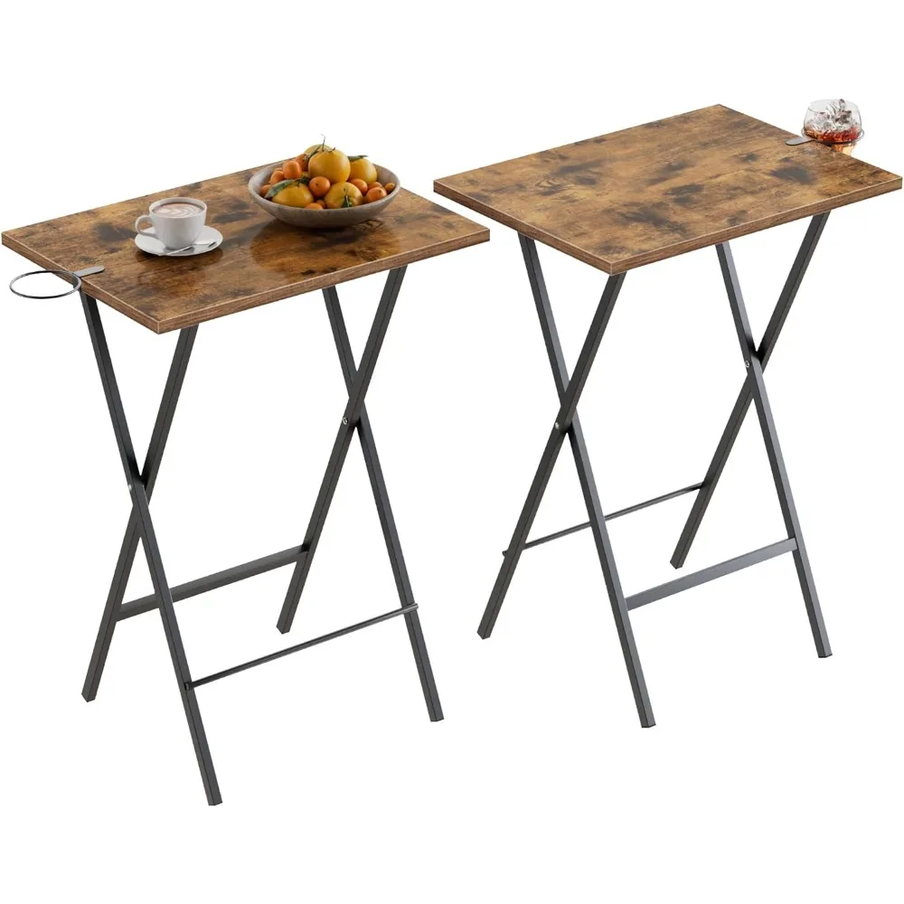 

Set of 2 Folding TV Trays with Cup Holder, Portable Snack Tables for Couch and Small Spaces in Antique Brown