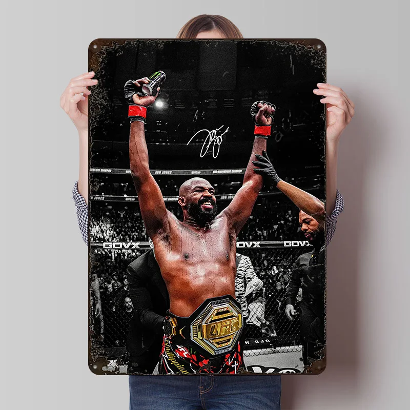 Affiche métallique Jon Jones Victory Celebration, art mural personnalisé, panneaux métalliques rétro vintage pour la décoration de la grotte des hommes, décoration murale