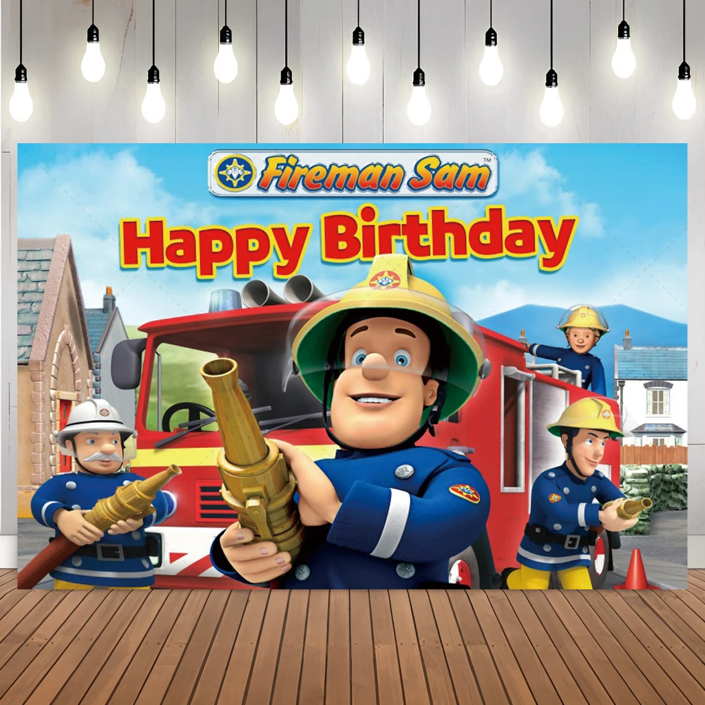 Fireman-Sam Firefighter Birthday Party Backdrop Fireman Fire Truck Photography Background Boy Birthday Party Decorations Banner