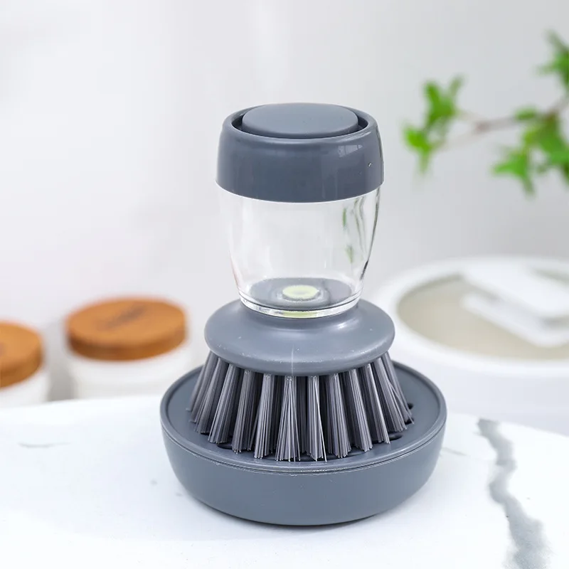 1pc Automatic liquid adding and pot washing brush, vertical press lazy person brush, kitchen brush, household cleaning brush