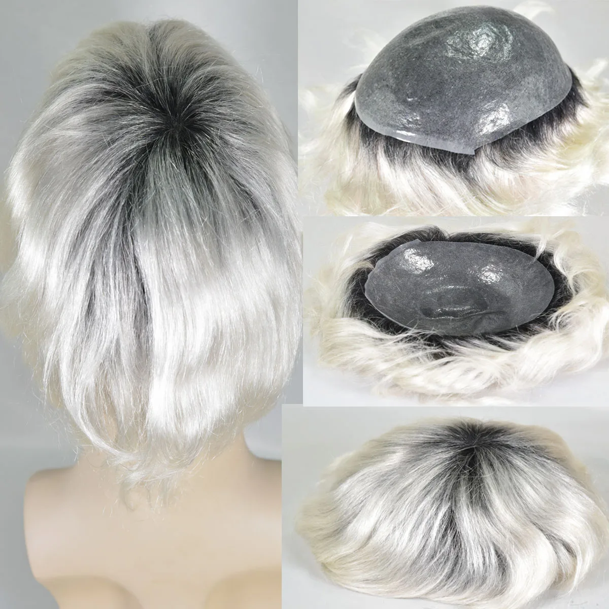 男性用ヨーロピアンヒューマンヘアトーピー,10x8インチ,1 bt60r,ホワイトカラー,薄い肌,フルpuキャップベース,脱毛システム