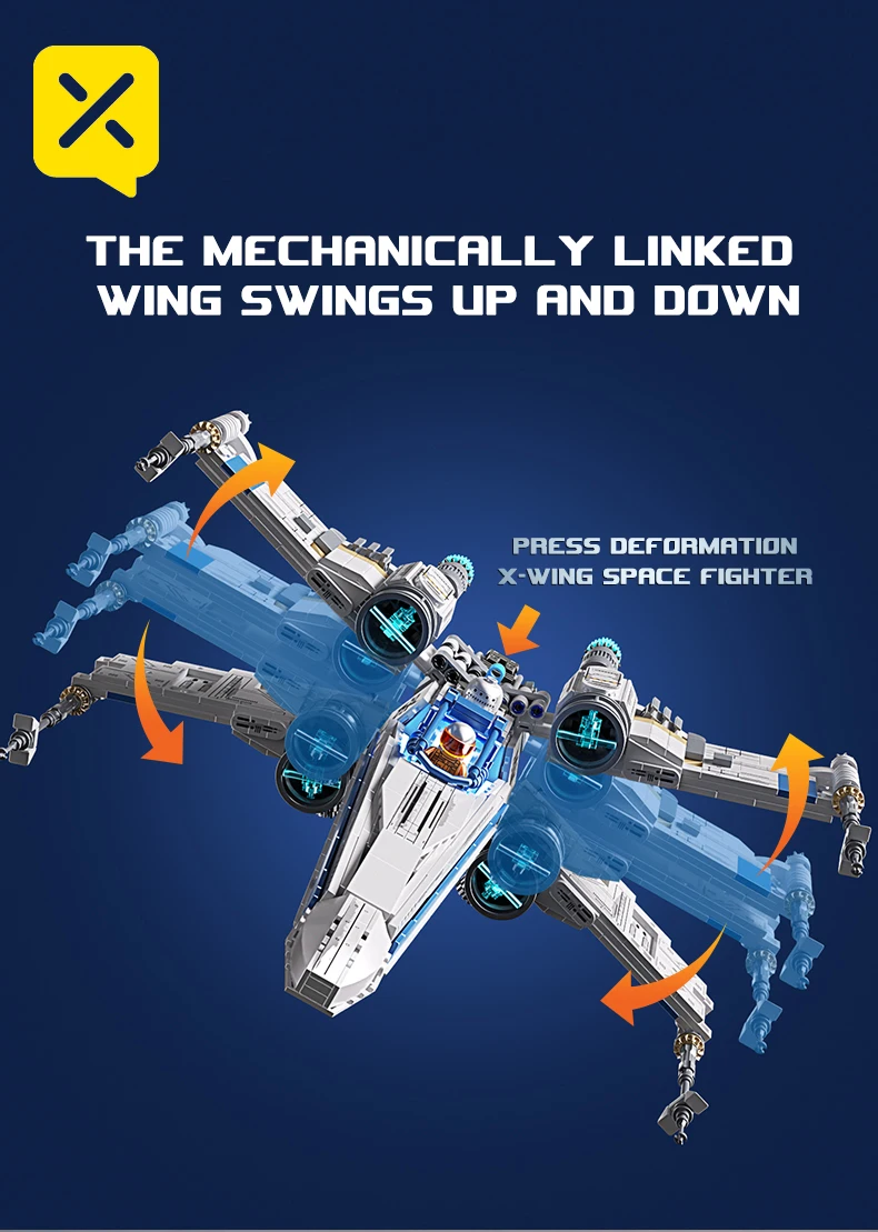 TOYLINX X-Wing Space Fighter Building Blocks Set LED Light Up Construction Toy Mechanical Space Vehicle with Pilot Bricks Gifts