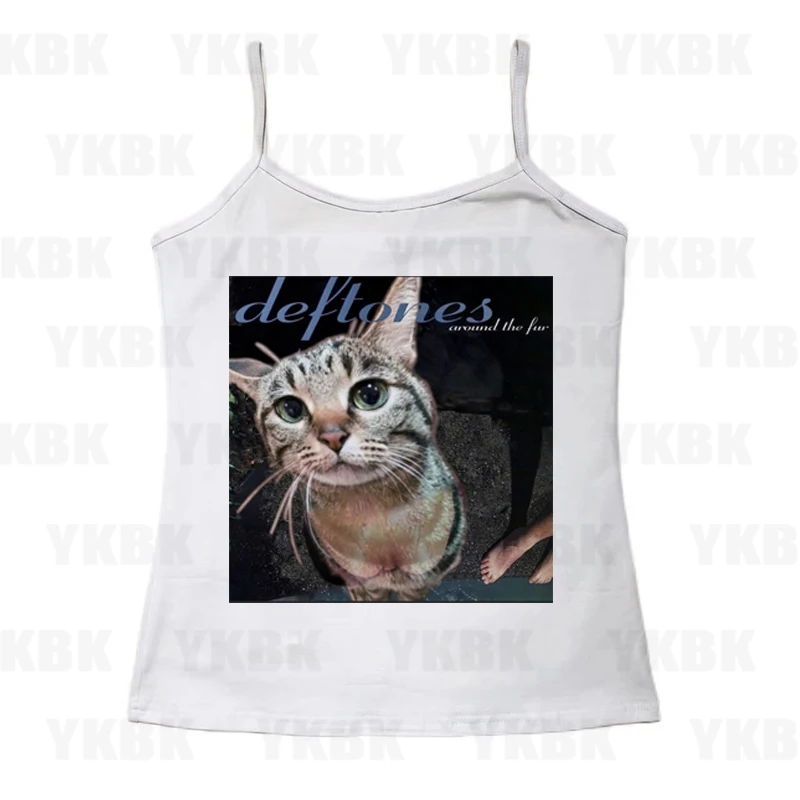 

Aesthetic Gothic Kitty Cat Tee Vintage Street Women Casual Print Cat Kitty T-shirt Y2k Clothes Cute Slim Crop Tops shirt Slim