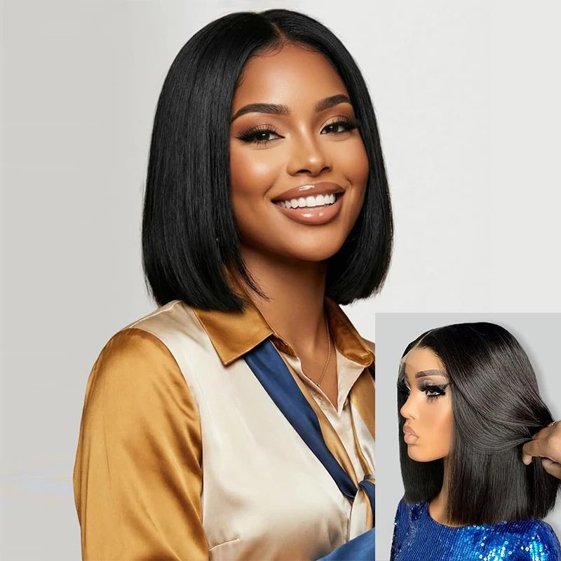 Kurze Bob-Perücke, transparente Lace-Frontal-Perücken aus Echthaar, glatte Bob-Perücken, vorgezupfte 13x4 Lace-Front-Perücken für schwarze Frauen