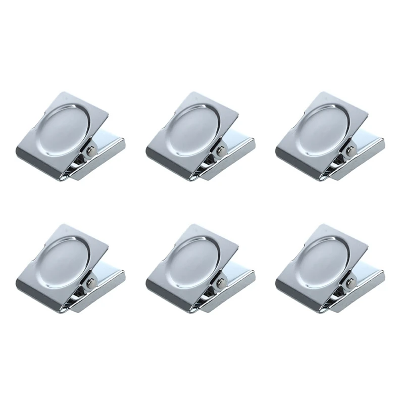 6X Silver Tone Spring Loaded Memo Ticket Magnetic Fridge Wall Clip