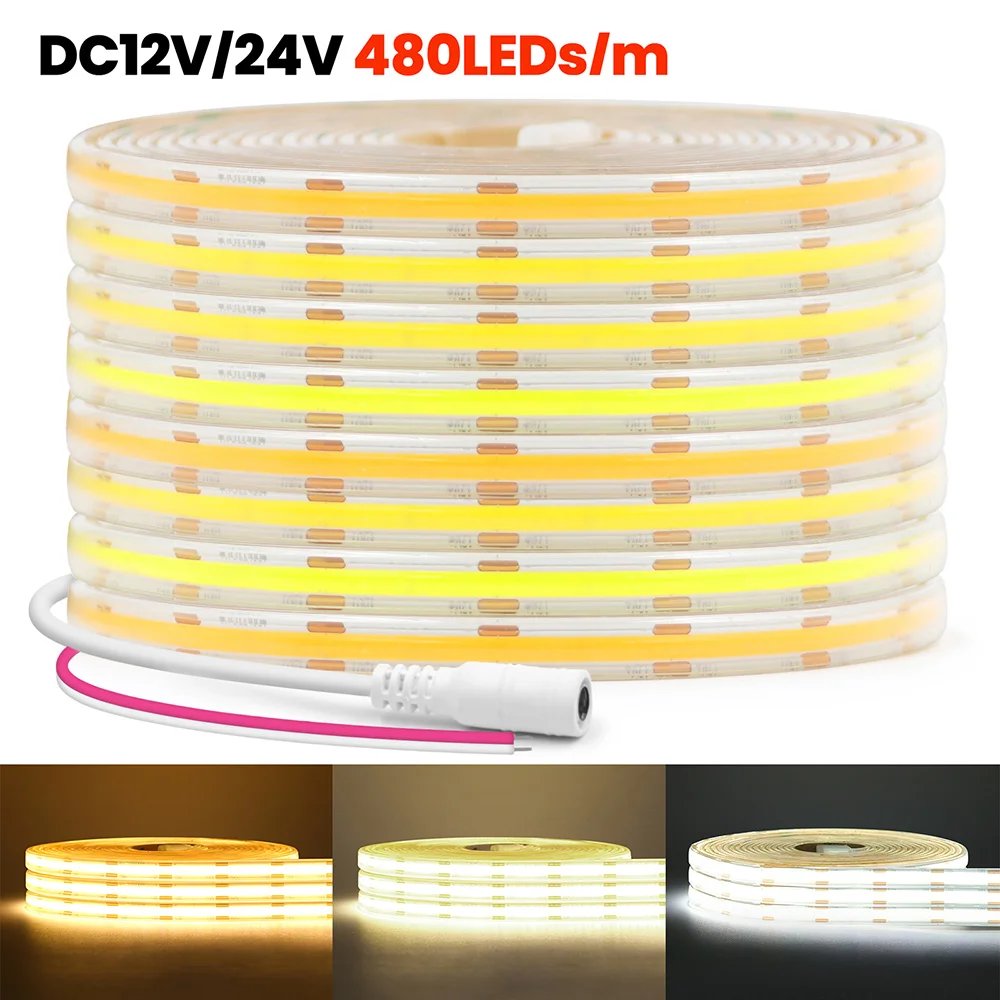 

Waterproof COB LED Strip Light 12V 24V 3000K 4000K 6000K 480LEDs/m Flex Clear Silicone Neon Lamp High Brightness Linear Lighting